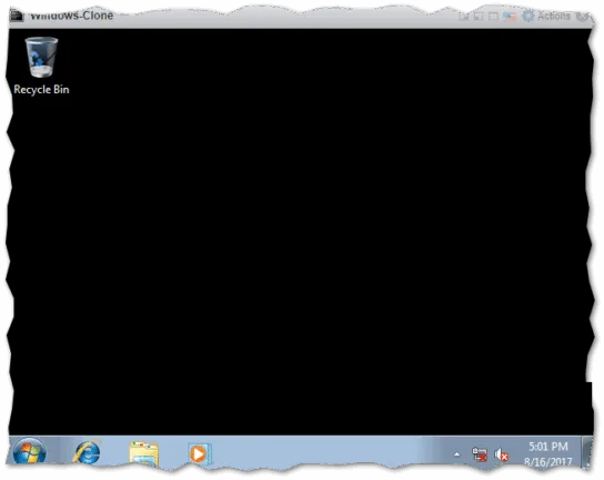 The cloned Windows 7 VM successfully boots up