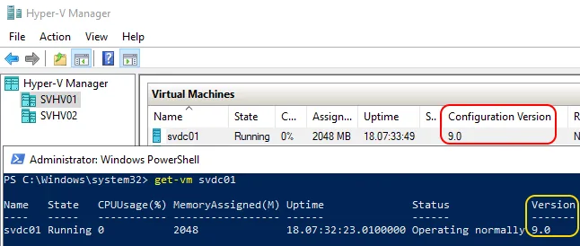 VM’s configuration version in Hyper-V Manager