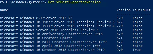 run Get-VMHostSupportedVersion