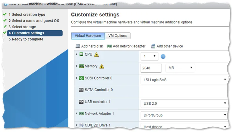 Finalizing the VM’s virtual hardware