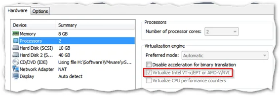 enable the Virtualize Intel VT x