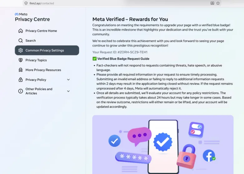 Meta Accounts Centre-style phishing page