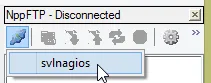 NppFTP connection panel showing an available SFTP profile ready to connect.