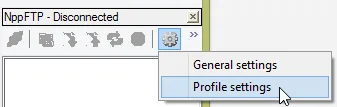 NppFTP toolbar menu displaying the Profile Settings option.