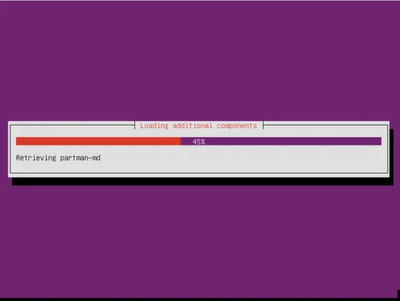 Ubuntu Server installer loading additional installation components during setup.