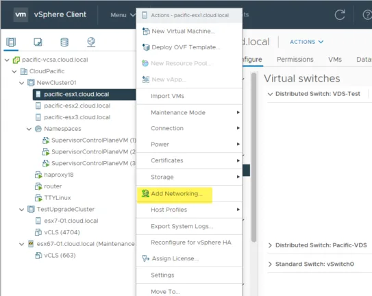 Add networking for adding a VMkernel network adapter