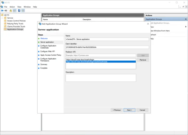 Add the vSphere redirect URIs