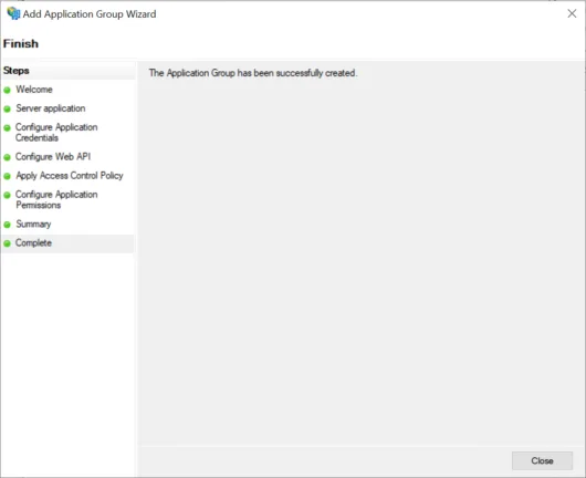 Application group is created successfully in ADFS