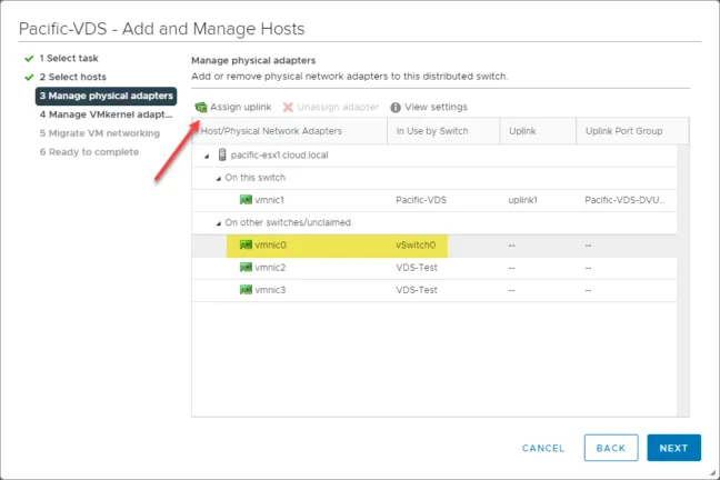 Assigning an existing VSS adapter to the vDS