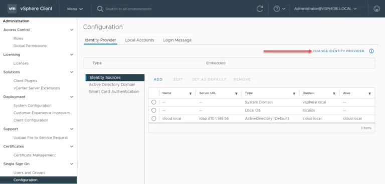 Change Identity Provider in the Identity Provider