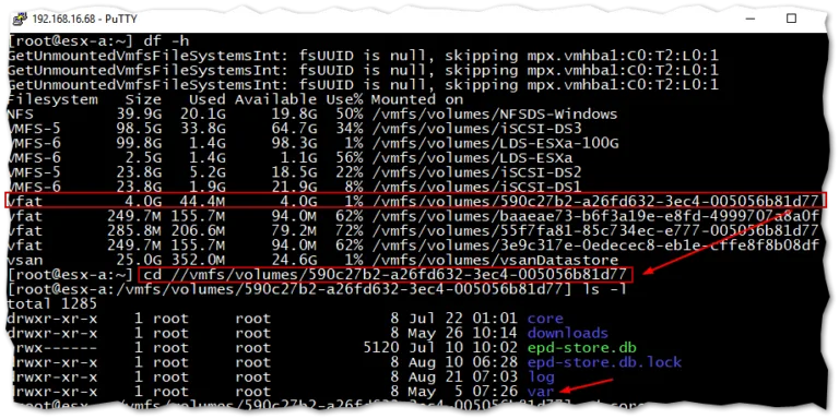 Checking for free disk space on ESXi