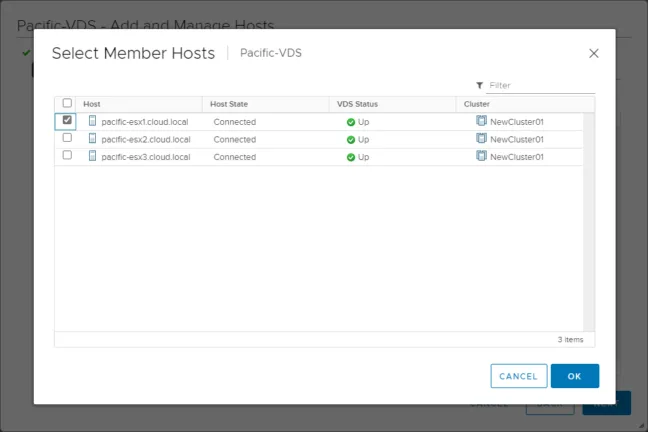 Choosing a host to migrate from VSS to vDS
