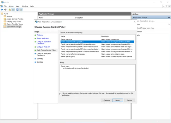 Configure Access Control Policy in ADFS