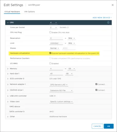 Configuring the hardware virtualization setting for nested virtualization