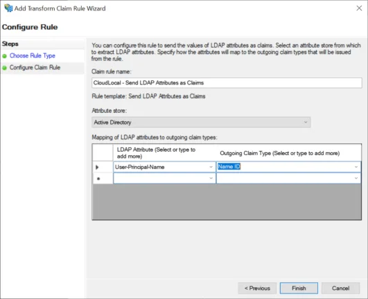 Create a new Claim Rule for Name ID