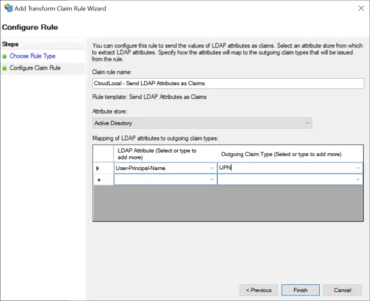 Create a new Claim Rule for UPN
