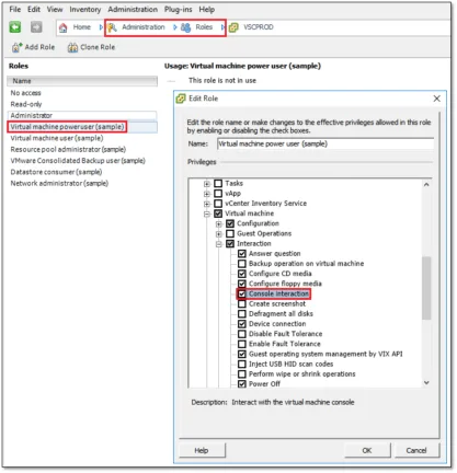 Figure 1 – Granted privileges to a vSphere local user account