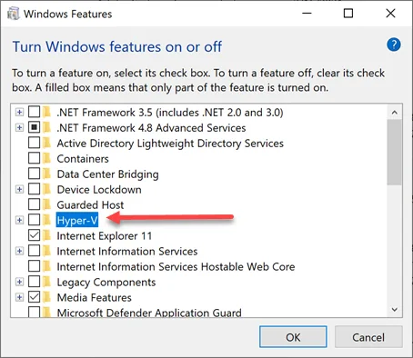 Hyper-V Windows feature for Windows 10