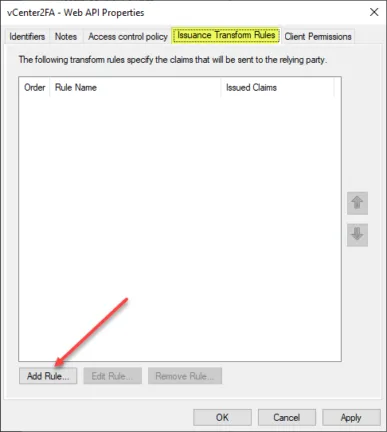 Navigate to the Issuance Transform Rules and select Add Rule