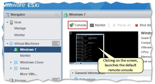 Remote console using the host client (ESXi embedded)