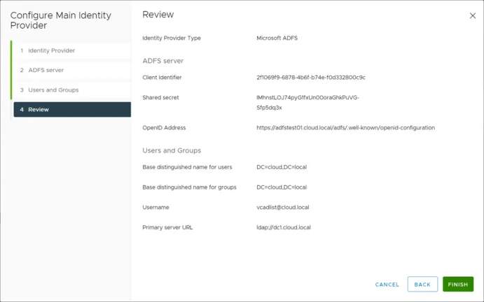 Review and confirm the ADFS identity provider