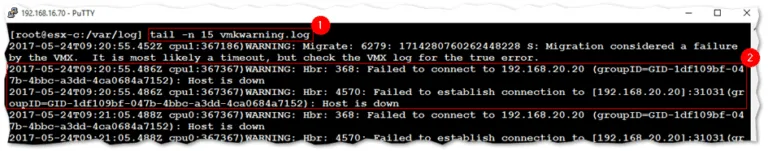Tailing and inspecting the content of a VMware ESXi log file