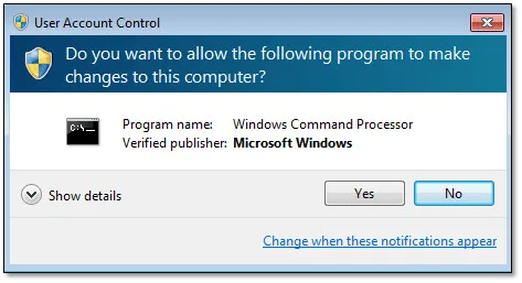 Figure 5 – UAC prompt to allow changes to take place