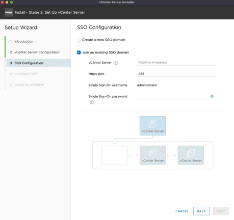 vCenter Server Join Existing SSO Domain