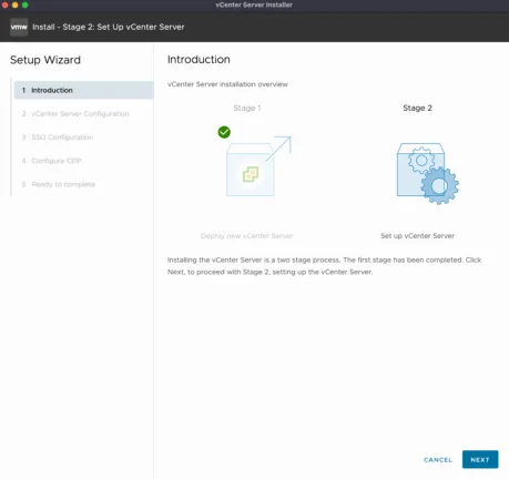vCenter Server Stage 2 Install