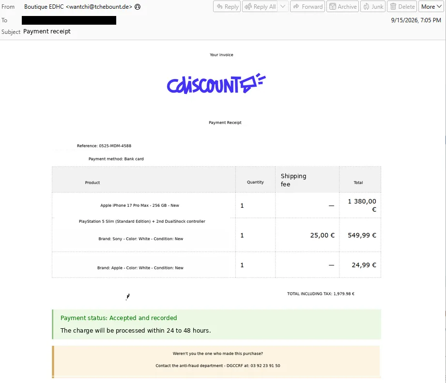 Cdiscount impersonation, September 2026