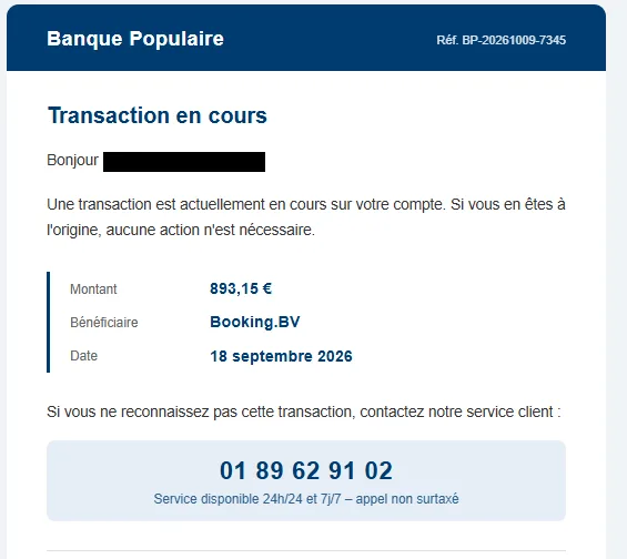 Usurpation d'identité de Banque Populaire - septembre 2026