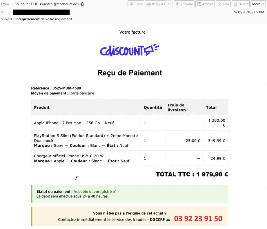 Usurpation d'identité de Cdiscount - septembre 2026