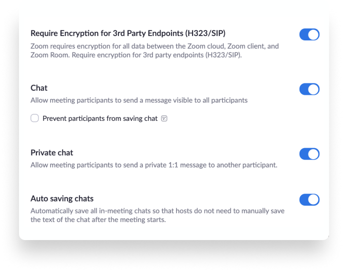 Chat encryption setting in Zoom conferences
