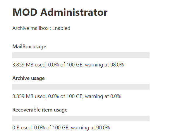 Archive mailbox settings, Mod admin, Microsoft 365