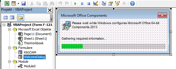 TA505 XLS VBA code for fake Microsoft Office Components window