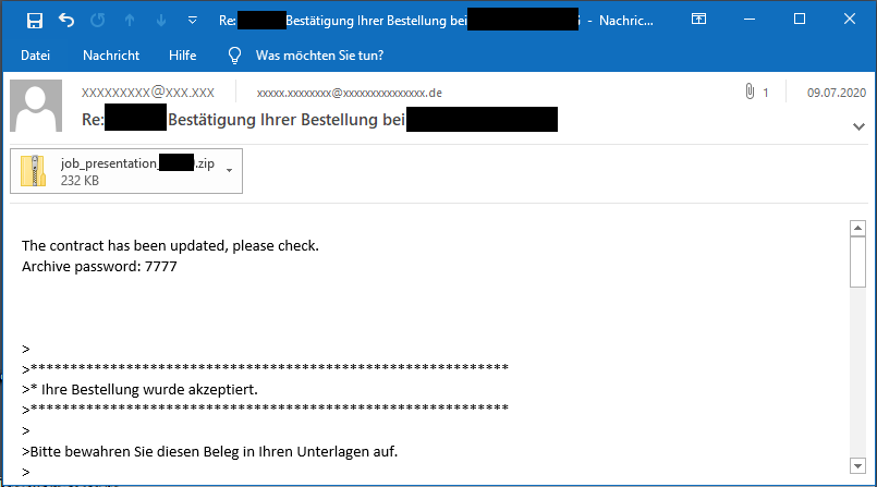 Ursnif Malspam E-Mail mit verschlüsseltem ZIP-Anhang