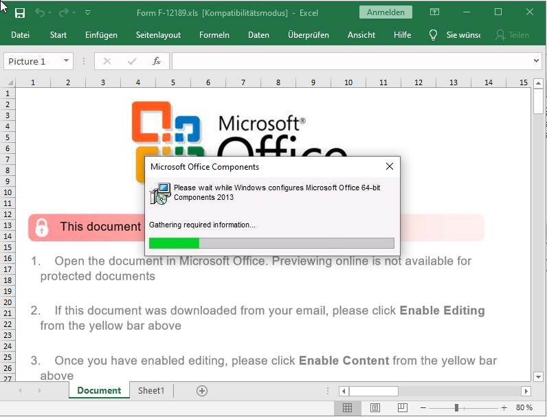 Ventana falsa de "Componentes de Microsoft Office" en XLS de TA505
