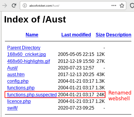 Emotet Open Directory mit umbenannter Webshell