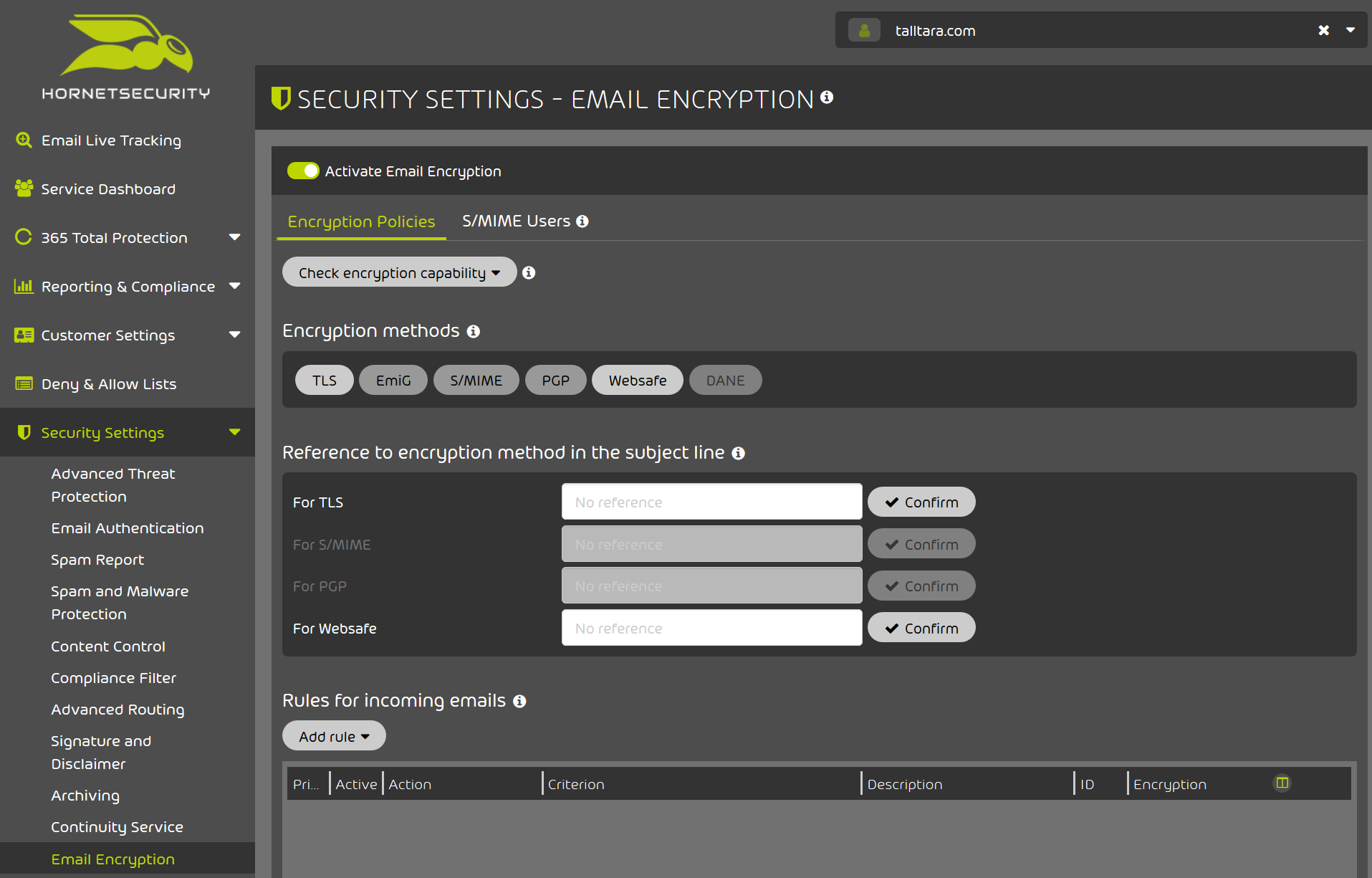 Email Archiving - Easy Email certificate management in the Horntesecurity Control Panel
