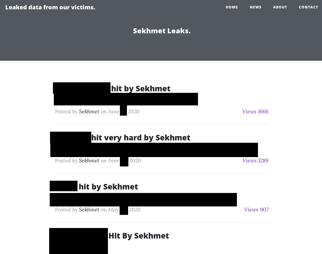 Página de filtraciones de Sekhmet