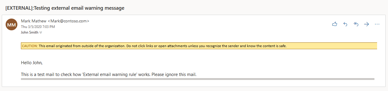 External Email Warning Message Microsoft 365