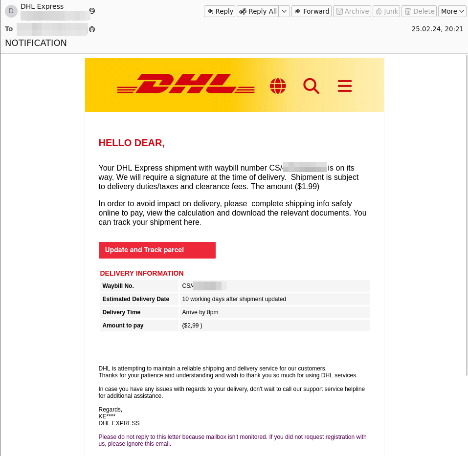 DHL impersonation - phishing 1