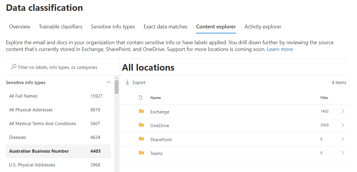 Content Explorer in M365 Information Protection